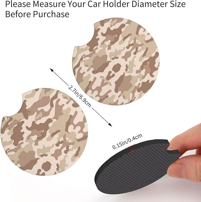 Brown Camo Steering Wheel Cover - Camouflage Steering Wheel Cover Anti-Slip Breathable Universal for 15 Inch Car with 2 Pieces Car Coasters Suitable for Men Women