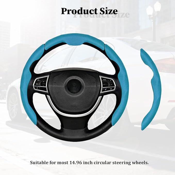 3PCS Car Steering Wheel Cover, Nappa Leather Breathable Non-Slip Segmented Steering Wheel Protector, Snap-on Auto Interior Decoration Accessories, Universal Fit (Blue)