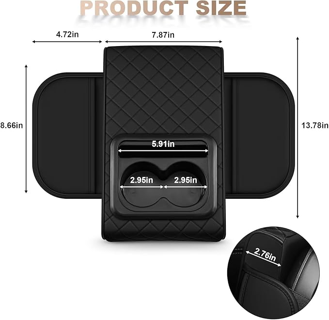 Center Console Cover Fit for Camry Faux Leather Car Armrest Cushion with Storage Bags, Cup Holder ＆ Phone Storage Multifunctional Middle Console Cover(Black)