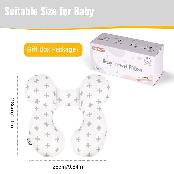 KAKIBLIN Baby Travel Pillow, Baby Neck Pillows for Car Seat, Upgraded Babies Head Pillow, Head and Neck Support Pillow for Car Seat, Stroller, Pushchair, Travel(Twig)