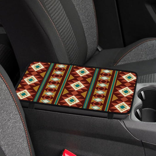1pc Center Console Armrest Cover Pad 12.6x7.5 inch Indian Decorative Pattern Neoprene Car Armrest Cushion Waterproof Armrests Seat Box Cover Protector for Universal Cars Vehicles SUVs