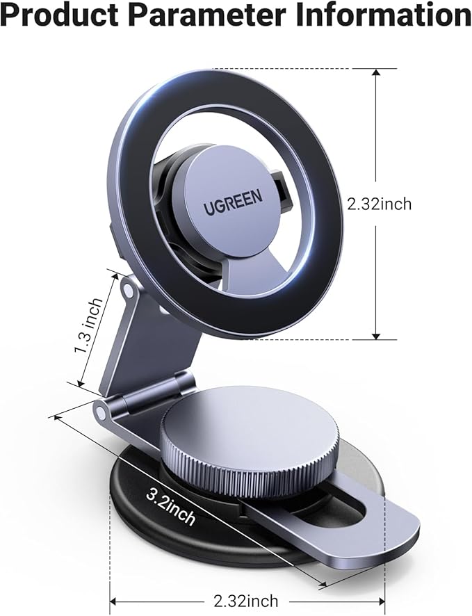 UGREEN for Magsafe Car Mount 360° Rotation Magnetic Phone Holder Dashboard Car Cellphone Holder Compatible with iPhone 17 16 15 14 13 12 Series and MagSafe Case