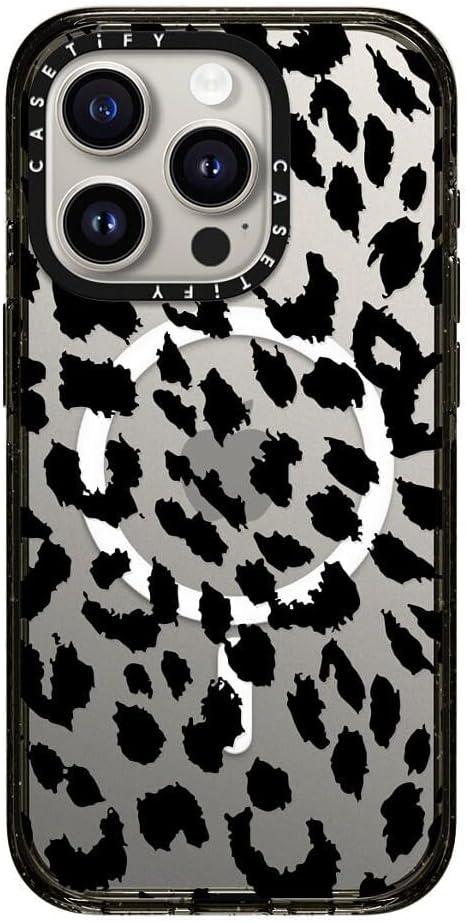 CASETiFY Impact Case for iPhone 15 Pro [8.2ft 4X Military Grade Drop Protection/Compatible with Magsafe] - Lacie Leopard - Clear Black