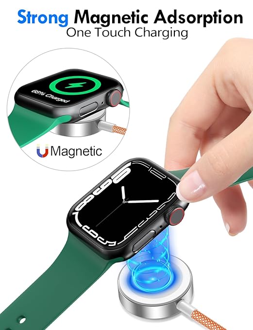 2Pack Multi Charging Cable Cord for Travel Essentials,Apple Watch Charger,iPhone Charger,[3-in-2] Type C/L Cable Portable Designed for iWatch,iPhone 17-8,Galaxy S25-21,AirPods,iPad-4FT Orange