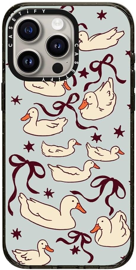 CASETiFY Impact Case for iPhone 15 Pro Max [8.2ft 4X Military Grade Drop Protection/Compatible with Magsafe] - Ducks and Bows - Clear Black