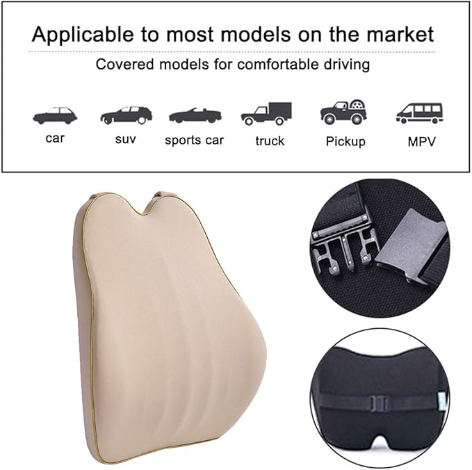 Car Lumbar Support Back Cushion Memory Foam Universal Fit Major Car Seat with Back Pain Relief for Car Office Home 1PCS Beige
