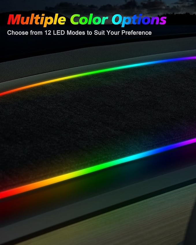 EVDANCE 2025 Upgrade Tesla Model 3/Y Accessories Dashboard Cover, LED Ambient Lighting Anti - Glare Sun Protection Dash Mat for Model 3 Y 2016-2024 [No Fit 2025 Y Juniper], Interior Tesla Accessories