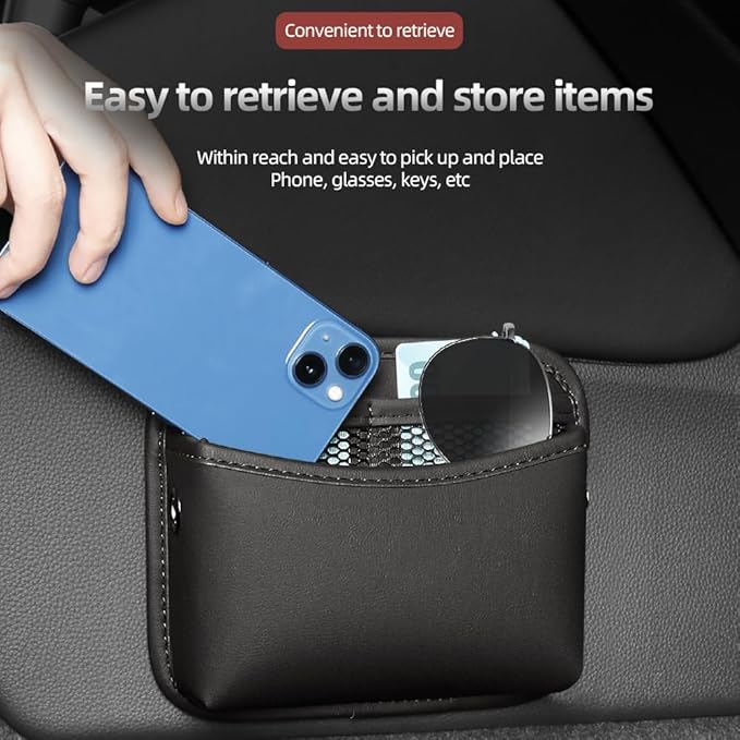 Car Seat Side Pocket Organizer - PU Leather Auto Door Console Mini Storage Bag for Keys, Phone, Sunglasses, Registration, and Documents (Dark Brown)