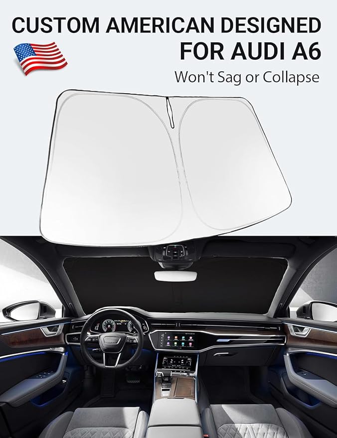 Proadsy 2026 Upgrade Windshield Sun Shade Custom Fit 2019-2025 Audi A6 Foldable Front Sunshade Protector Sun Visor Blocks UV Rays Keep Car Cooler