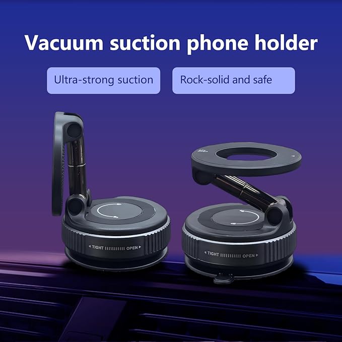 YHNNH Vacuum Magnetic Phone Holder for Car, 360° Foldable Phone Mount with Strong Suction, Magnetic Car Phone Holder Compatible with iPhone 12-16 Series & Android (Black)