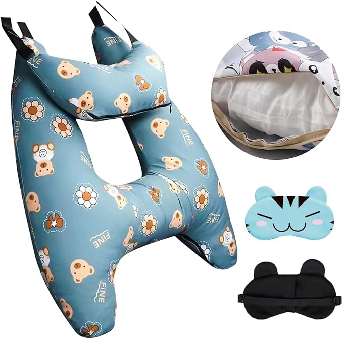 Car Pillow for Kids,Car Neck Head Support Cushion Set,Travel car seat Safety Pillow,h Shape car Sleeping Pillow Kids,Pillow case can be Disassembled and Washed (D)
