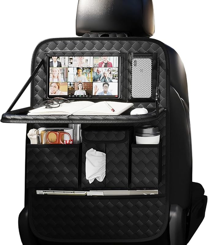 XDV Car Seat Organizers,Multi-functional Back Seat Protectors, Storage Pouches, and Tray Holders (for Cars, Kids, Seat Back and Rear Seats) (Woven Black, 1 Pcs)