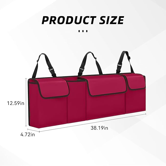 Car Trunk Organizer, Backseat Hanging Large Storage with Adjustable Straps,Waterproof PVC Collapsible Cargo Bag, Car Interior Accessories for Auto SUV MPV (Red)