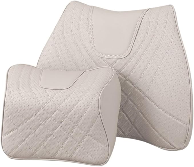 Car Pillow Car Headrest Pillow Set Sewing Leather Lumbar Waist Support Memory Foam Fit for Seat Neck Protctive Cushion Accessories Car Neck Pillow(I)