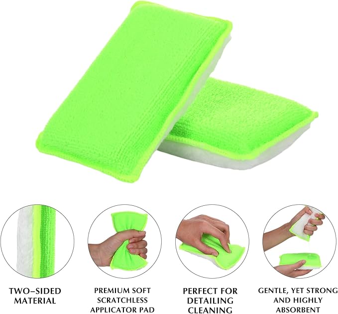 Mudder 12 Pcs Car Interior Scrubbing Sponge 5'' x 3'' Fiber Car Wax Applicator pad Household Cleaning Sponges for Leather Seat Couch Cleaning (Green White)