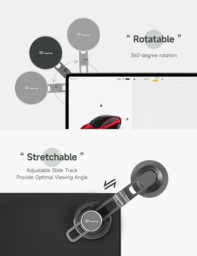 TPARTS Foldable Magnetic Phone Holder Car Mount for Tesla 3/Y/X/S, Wireless Charging Cellphone Mount Compatible with iPhone 12/13/14/15/16 and Other Series Phones with Metal Ring