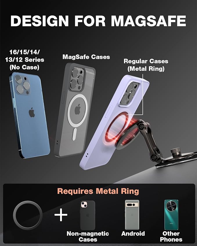 Smolink Tesla Phone Mount, All Metal Strong Magnet Magnetic Phone Holder for Car Dashborad and Tesla Model 3/Y/S/X, Foldable Hidden for MagSafe Car Mount Fit for iPhone All Phones, Red