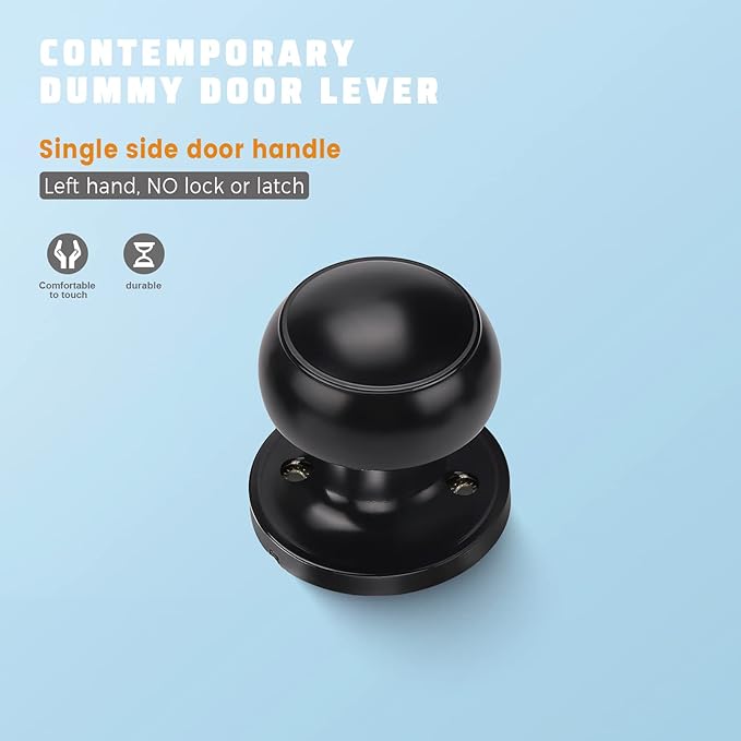 KNOBWELL 6 Pack Black Dummy Door Knob, Single Sided Handle for Closets, French Double Doors, and Pantry, Matte Black One Side Non-Turning Interior Push/Pull Door Knob