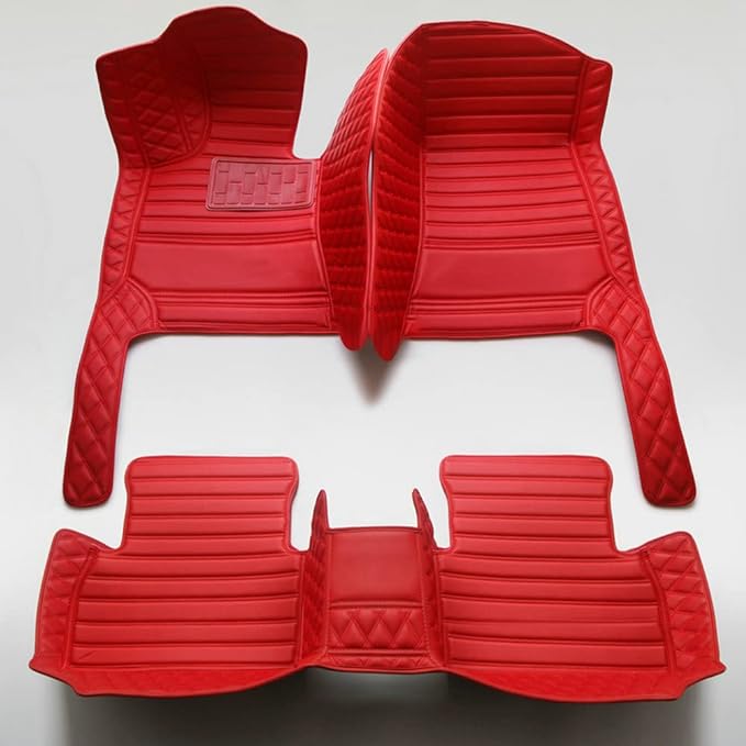 Custom Personalized Floor Mats for Cars - Luxury Full Coverage All Weather Mats, Anti-Slip Leather Mat Set, Fit for 99% of Cars, SUVs & Trucks (All Red, D-Diamond+Strip)