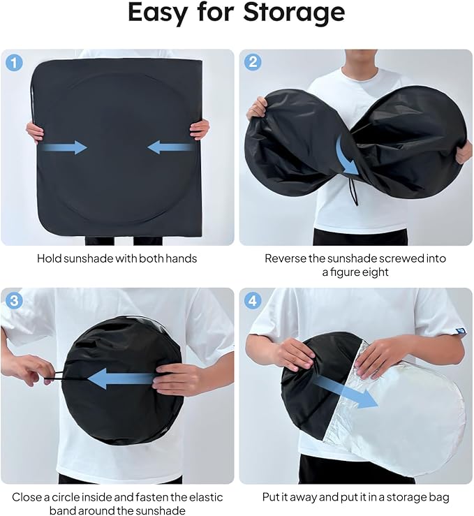 Wigoo 2025 Upgrade Car Windshield Sun Shade [100% Light Block, 4th-Gen Cooling Tech] Foldable Heat Insulation Interior Sun Visor with Storage Bag for Bus/Hatchback/RV (3XL (102"x51")