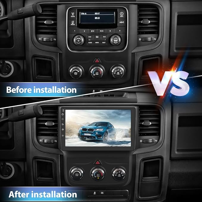 Car Radio Stereo for Dodge Ram 2013-2018 1500 2500 3500 with Wireless Apple Carplay Android Auto 9 inch Head Unit 4G RAM 64G ROM with DSP BT GPS FM WiFi (Only fit Manual AC)