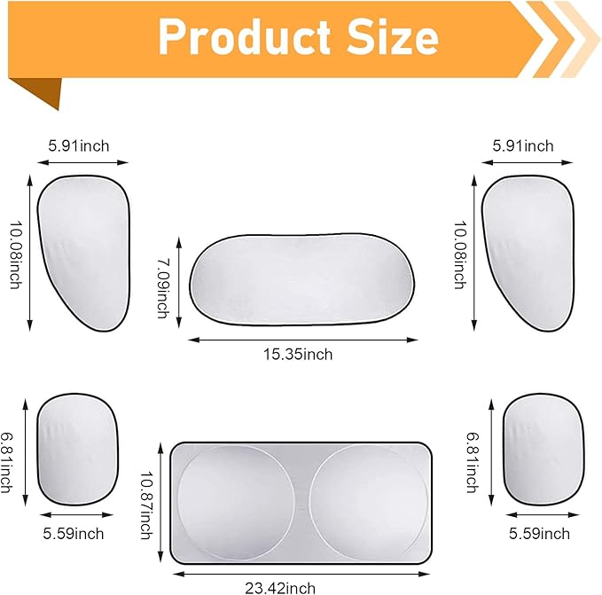 6PCS Reflective Car Windshield Sunshade Kit, Foldable Magnetic Side Window Shade with Storage Bag, Silver Coated UV Protection Heat Shield, Universal Auto Privacy Cover for Baby Camping Napping