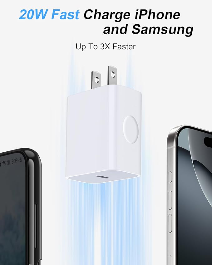 iPhone 16e 17e Charger Fast Charging for iPhone 17Pro Max/17e/17/16/16e/16Pro/15/15Pro, 20W Fast USB C Power Adapter with 6Ft USB C Charging Cable Cord, Type C Charger Block Wall Cube for Apple iPad