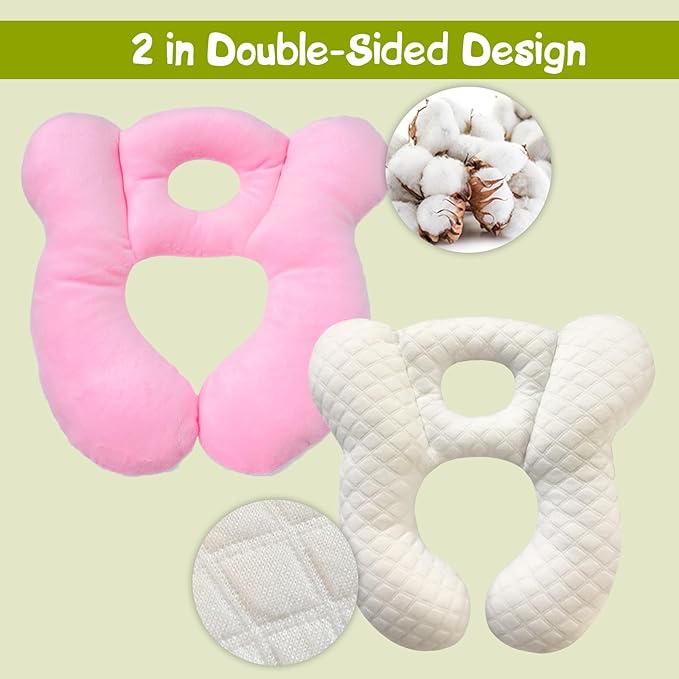 Baby Travel Pillow, Infant Kid's Cushion Soft and Skin Friendly for Car Seat, Pushchair and Stroller (Plush Pink)
