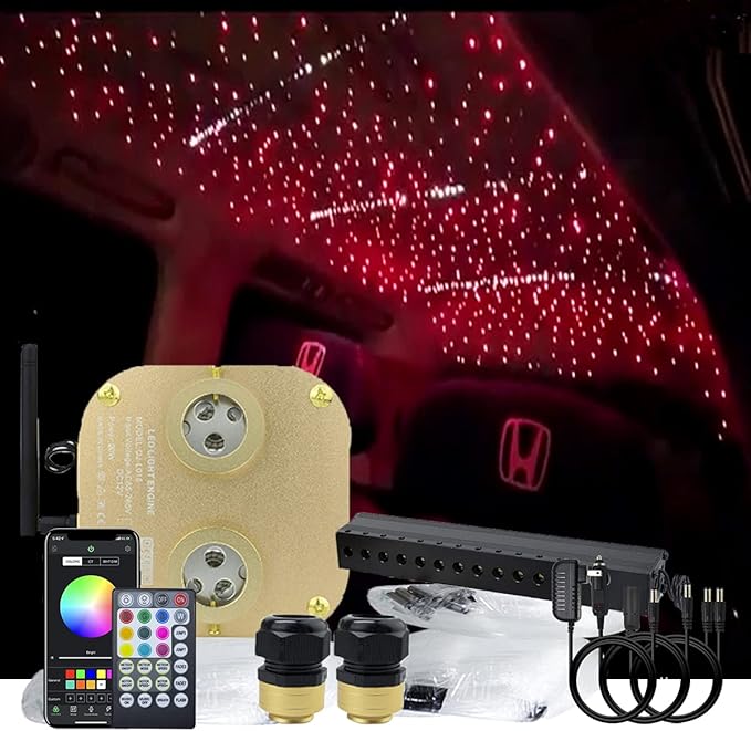 AKEPO Car Home 20W Dual Head Fiber Optic Lights RGBW Twinkle+Shooting Star Effect+APP+Music Mode Star Ceiling Light Kit, 710pcs 4m/13.1ft Mixed Optical Fiber Cable with Meteor Light Kit and Remote