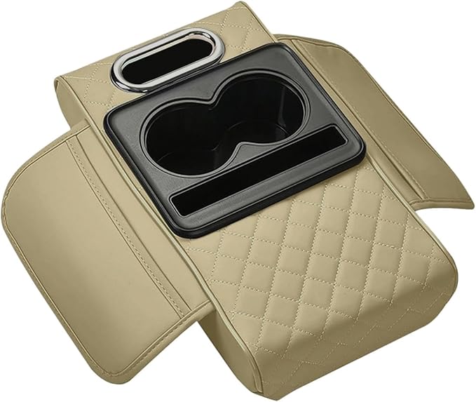 Car Center Console Pad Armrest Cushion Pad Anti Slip Car Decoration with Cup Holder Tissue Box Slot for Car SUV, Style B