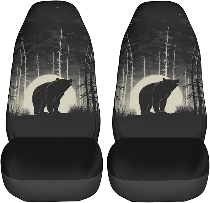 Delerain Car Seat Covers Set 2Pcs, Vintage Bear Animal Universal Front Car Seats Vehicle Enterior Protector Suitable Fits Most Car Auto SUV Sedan Truck