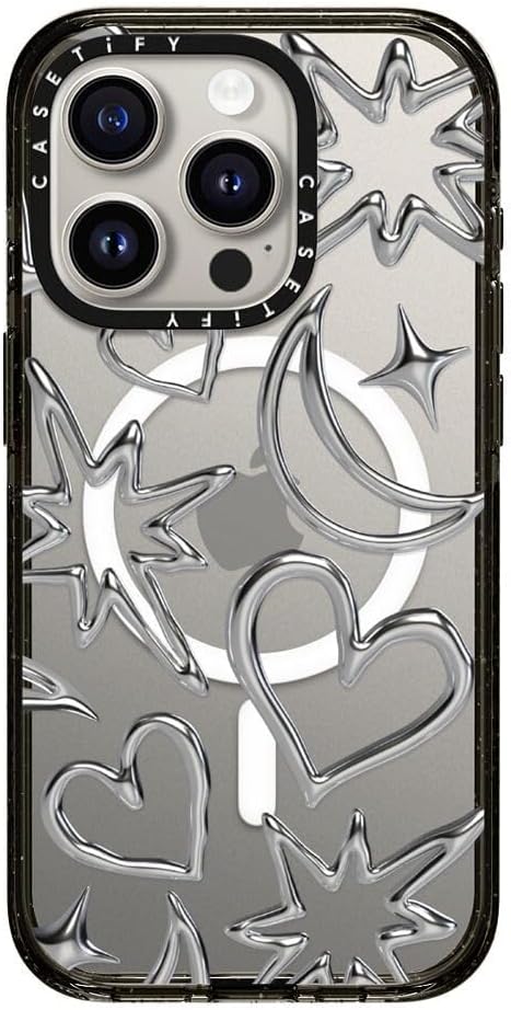 CASETiFY Impact iPhone 15 Pro Case [Slim/Compatible with Magsafe / 8.2 ft. 4X Military Grade Drop Protection] - Chrome Scribbles - Clear Black