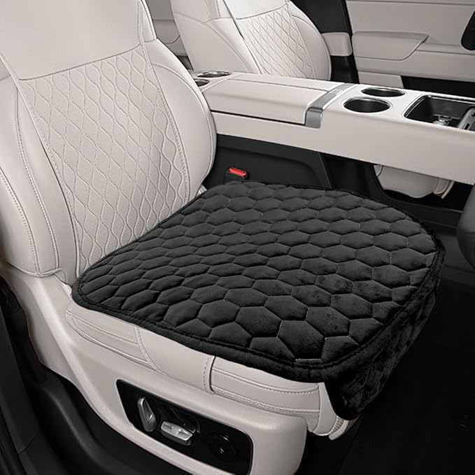 Car Seat Cover, Soft Plush Auto Bottom Seat Covers, Anti Slip Vehicle Front Seat Cushion Protector, Comfortable Car Interior Seats Pad Mat Accessories for Sedan, SUV, Truck (Black)