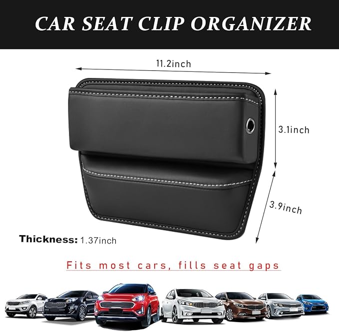 Kewucn Car Seat Gap Organizer, Adjustable Leather Front Seat Gap Filler Storage Box, Multifunctional Auto Console Side Pocket Organizer for Phone Glasses Key Card, Car Accessories (Black)