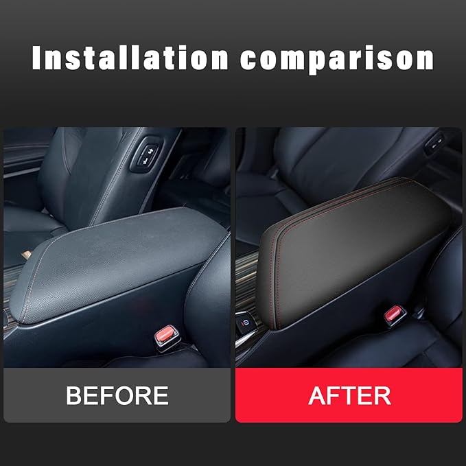 AOMSAZTO Armrest Covers for 2024 2023 2022 2021 2020 2019 2018 Toyota Camry Black with Red Stiches,Including L, LE, SE, XLE, XSE in regular, hybrid, V6, TRD.