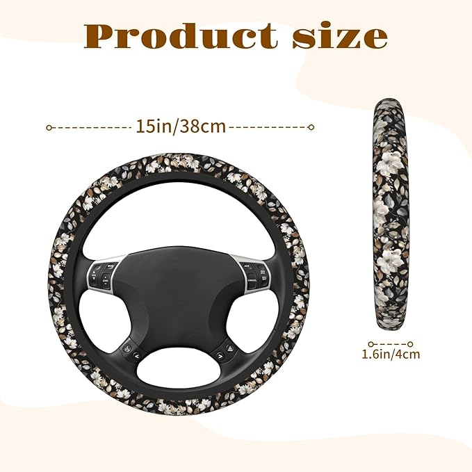 Steering Wheel Cover Accessories Neoprene Cover, Breathable Non-Slip Easy to Install Suitable for Women Men, 14.5-15.5 Inch for Car SUV Van Truck Universal - Beauty Floral
