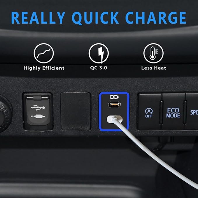 B&DOG XSIN Car Charger for Toyota USB C Dual Port Charger PD 3.0 Type C Fast Charging with LED Light Show,Compatible with Smart Phone,Tablet,and More. (Blue 1.3x0.9inch