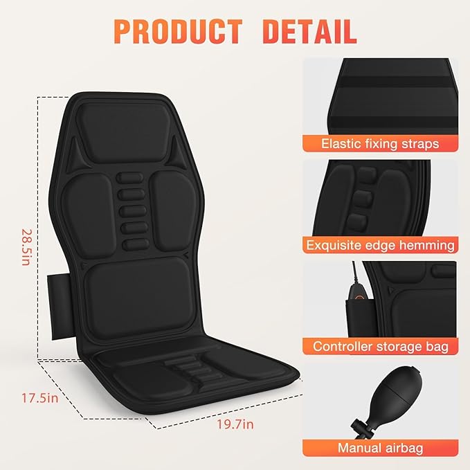 Heated Seat Cushion for Office Chair - Heating Pad for Back, Lumbar, Hip, Thigh with Vibration Massager& Lumbar Support