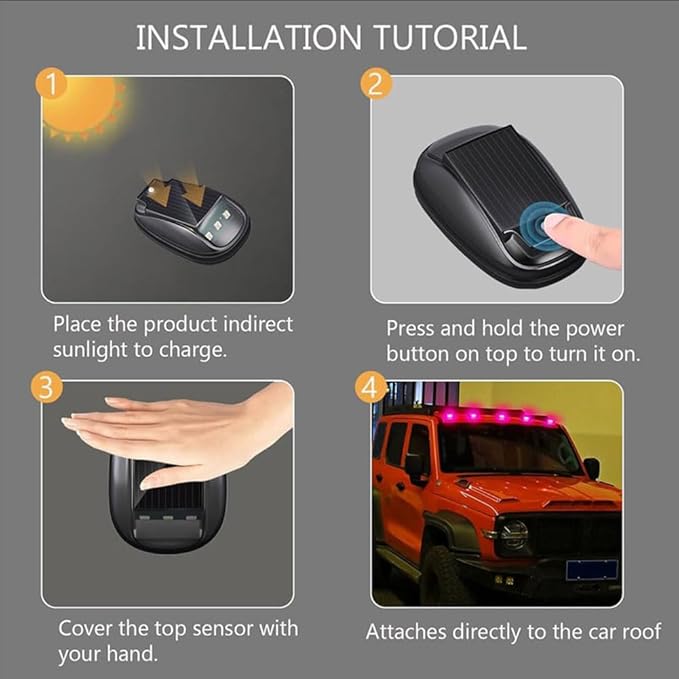 Solar-Powered Car Roof Light – Waterproof, Remote Control & Easy Installation, Solar Car Roof Light Kit, 8 Colors Wireless LED Strobe Lights with Remote Control for Trucks, Motorcycle, Vehicle (3pcs)