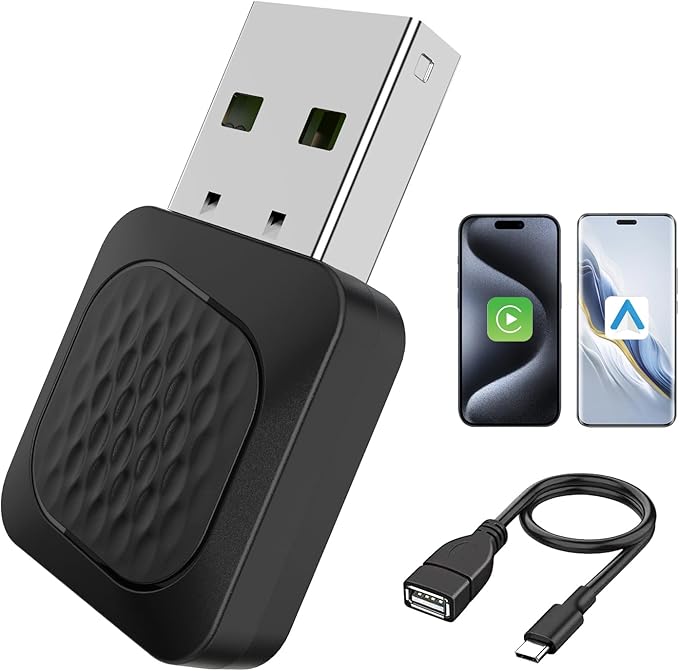 2-in-1 Wireless CarPlay & Android Auto Adapter, Smallest Mini Edition, Converts Wired to Wireless, Plug & Play Adapter for Apple iPhone iOS 10+ & Android 11+
