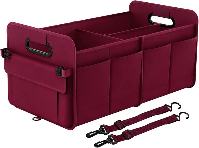 titiyiof Trunk Organizer SUV, Car Organizers and Storage, NOT-FLIMSY ANTI-SLIDE 70L Spacious Collapsible Sturdy Trunk Organizer for Grocery/Car Accessories/Women Men's Gift, Wine Red