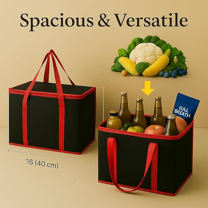musbus 2 Pack Jumbo Chillout Thermal Tote, Foldable Insulated & Reusable Food Delivery Bag for Groceries, Potlucks, Sundries & More Cooler Bag Insulated Grocery Bags Large Freezer Shopping