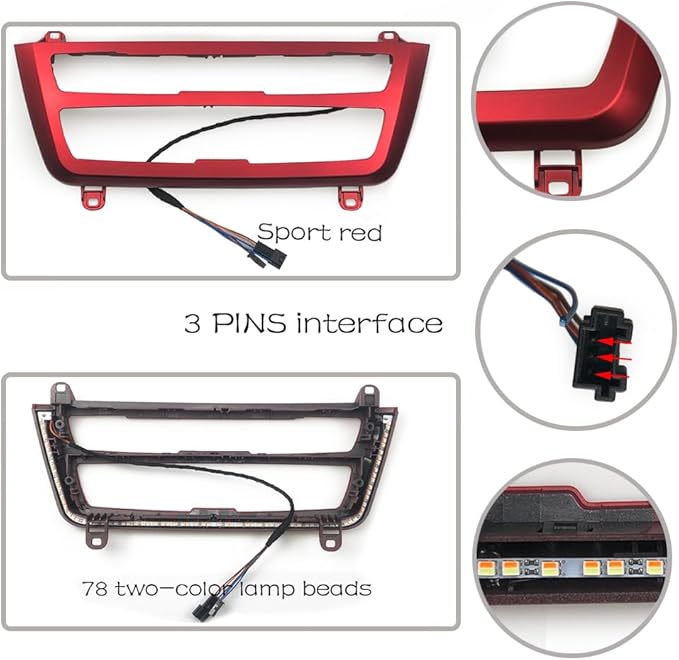Car Inner Air Condition A/C Panel LED Lighting Ambient Light Trim Accessories For BMW 3 4 Series 3GT F30 F36 M3 M4 Center Control Two-color Atmosphere Lamp Panel Replacement Cover (Sport Red)