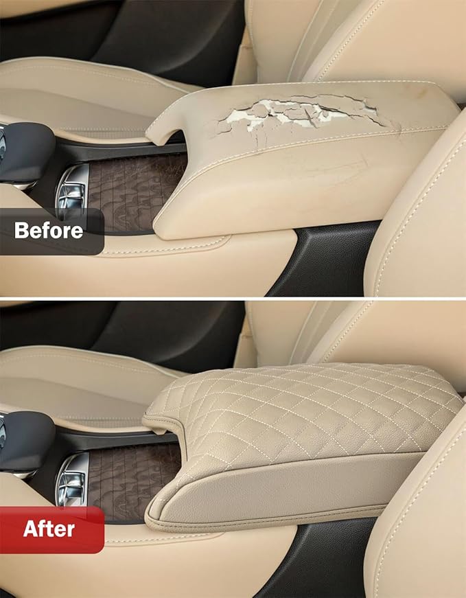 KBH Center Console Armrest Cover Pad for 2019-2024 Acura RDX, Middle Console Lid Cushion Protector, Car Arm Rest Box Pad, Vinyl Leather, Anti-Scratch, Beige