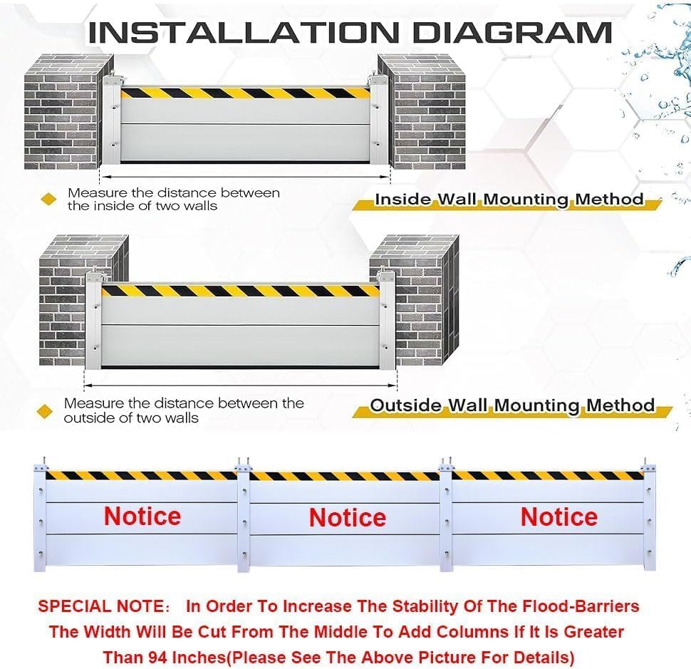 Reusable Heavy Duty Aluminum Flood Barriers for Home Exterior, Flood Protection Barriers Water Barrier Door Quick Detachable Garage Doors Detachable Mobile Rain Water Baffle (H 7.9 inch L 9FT)