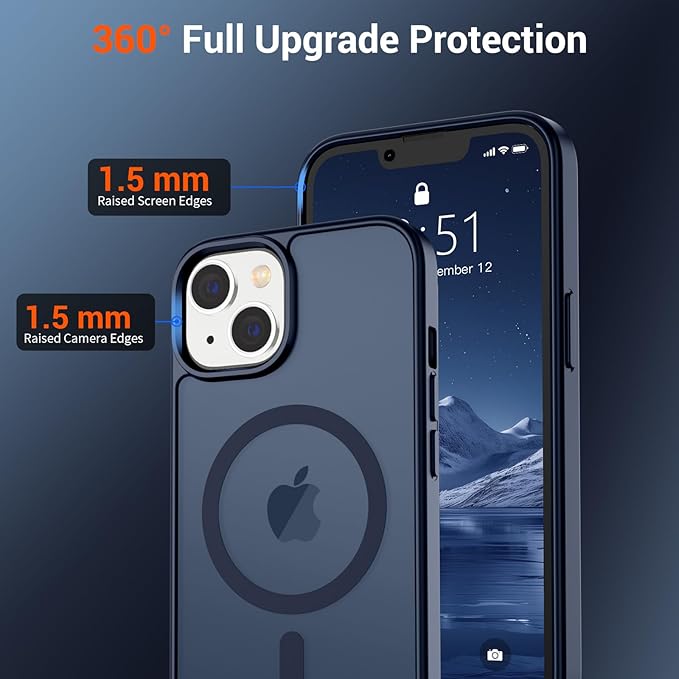 SUPFINE Magnetic for iPhone 15 Plus Case & iPhone 14 Plus Case with Screen Protector (Compatible with MagSafe)(Military Grade Drop Protection) Translucent Shockproof Phone Cover,Dark Blue