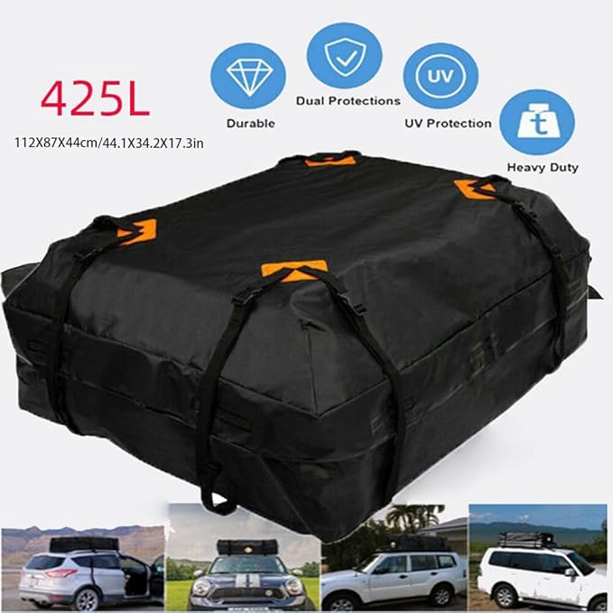 Car Roof Bag, Car Rooftop Cargo Carrier Bag, Rooftop top Cargo Carrier Bag Waterproof 15 Cubic feet for All Top of Vehicle with/Without Rack Includes Topper