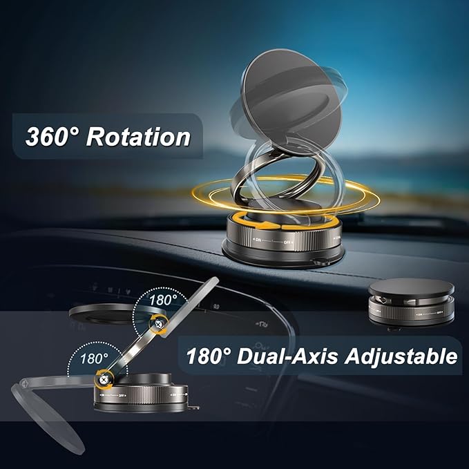 Suction Cup Phone Mount Pro - Vacuum Magnetic Phone Holder for Car, 180° Adjustable Angle, Non-Slip Dashboard/Windshield Car Phone Holder, Bonus Toroidal Metal.