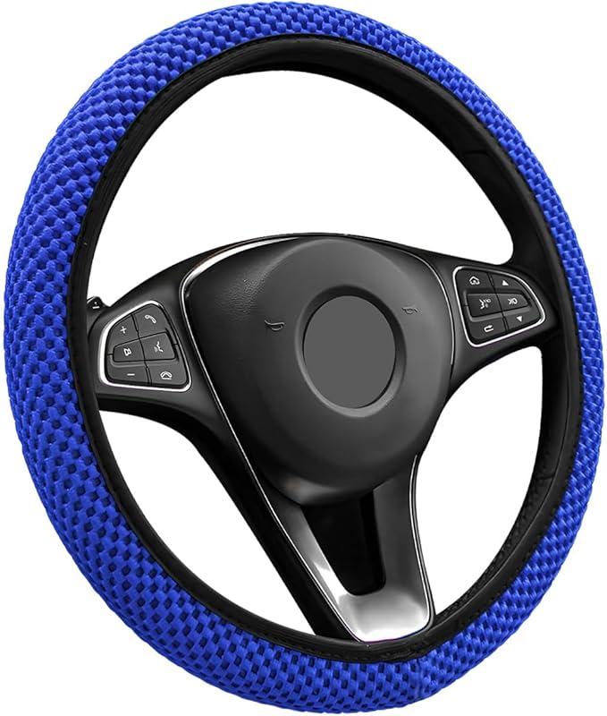 Elastic Steering Wheel Cover, 15"×15" Breathable Ice Silk Steering Wheel Protector, Universal Auto Wheel Wrap Anti-Slip Soft Cover for Ultimate Comfort, Car Accessories (Blue)