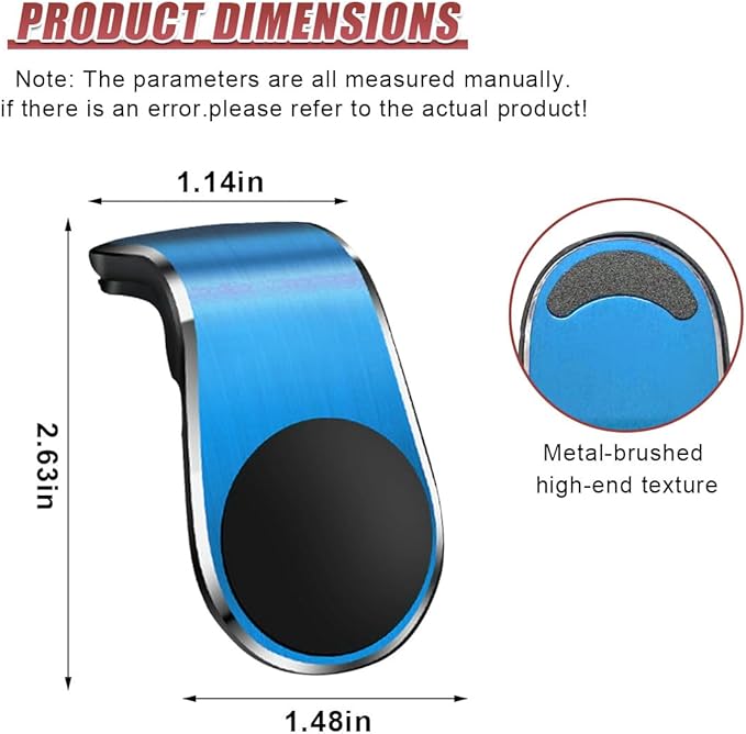 YoRise Magnetic Car Phone Holder, L Type 360° Rotatable Adjustable Car Air Vent Cellphone Mount, No-Hand Clip-On Navigation Bracket, Universal Vehicle Smartphones Stand Accessories (Blue)